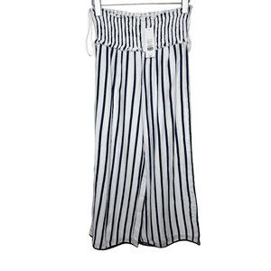 NWT Miss Selfridge Wide Leg Striped Cropped Culottes White Navy Size UK 10